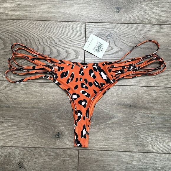 Fabletics Strappy Bikini Bottom Orange Black Animal Print Size XXL‎ - Picture 6 of 10